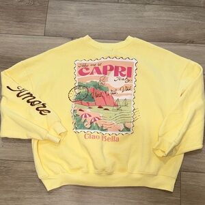 Oversized graphic Yellow Take Me To Capri crewneck  Sweatshirt size medium